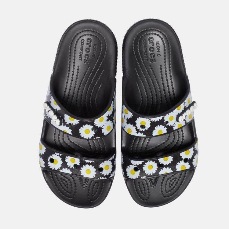 כפכף קרוקס סלייד שחור בהדפס פרחוני Classic Crocs Vacay Black Daisy 207284-0zi - Image 2