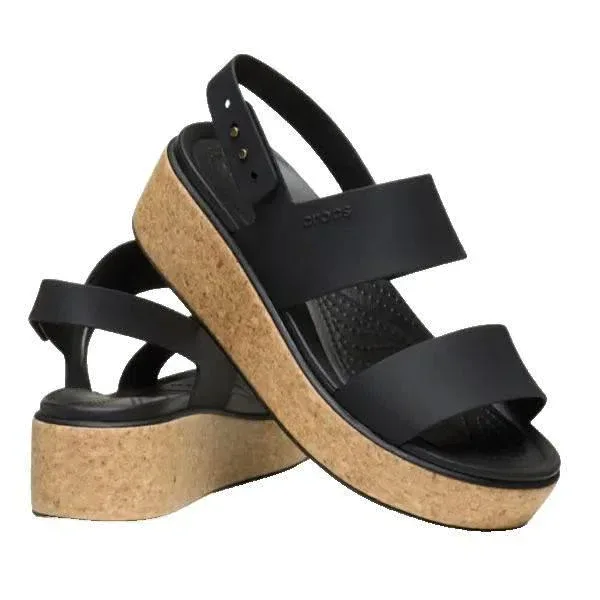 כפכפי קרוקס ברוקלין לנשים Crocs 211144-060 Brooklyn Cork Low Wedge BLK - Image 3