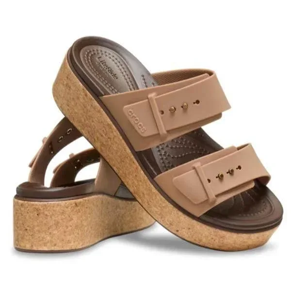 כפכפי קרוקס ברוקלין לנשים Crocs Brooklyn Cork Buckle 211252-2JJ Chocolate - Image 2