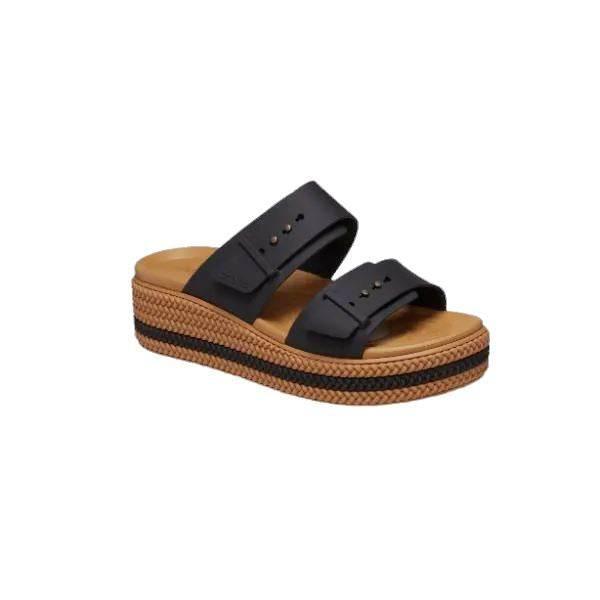 כפכפי פלטפורמה קרוקס לנשים עם סוליה קלועה Crocs Brooklyn Woven Buckle Black 209978-001 - Image 2