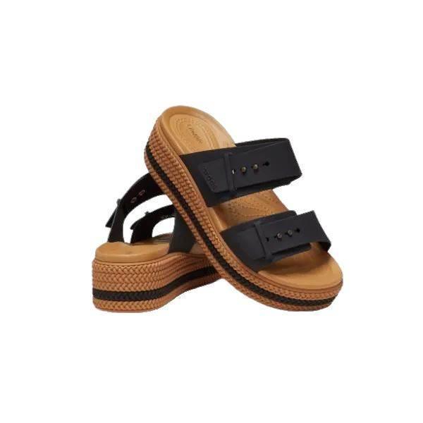 כפכפי פלטפורמה קרוקס לנשים עם סוליה קלועה Crocs Brooklyn Woven Buckle Black 209978-001 - Image 4
