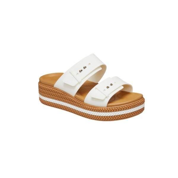 כפכפי פלטפורמה קרוקס לנשים עם סוליה קלועה Crocs Brooklyn Woven Buckle White 209978-0WV - Image 3