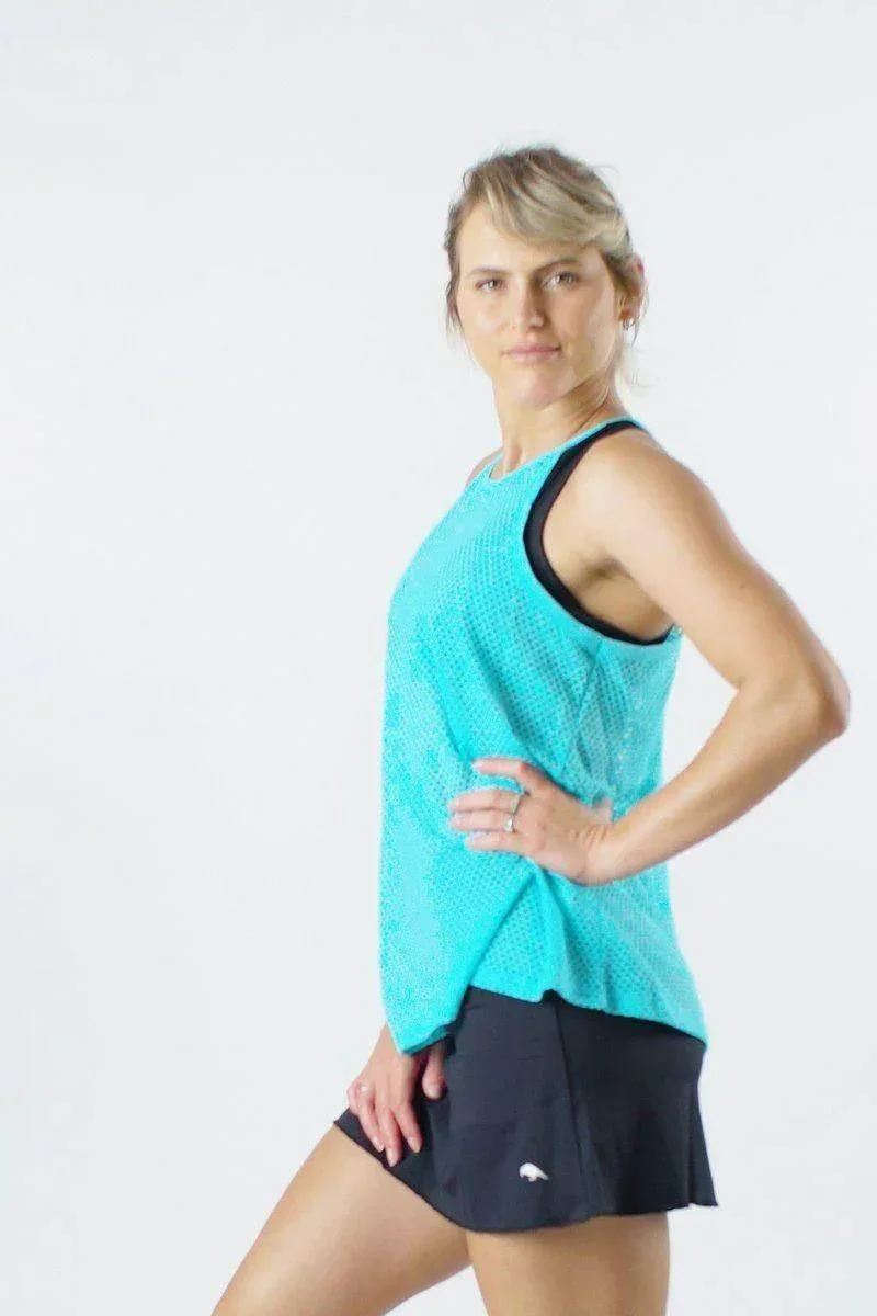 גופיית רשת ספגטי רייבן טורקיז Raven Mesh spaghetti tank top Turquoise 8111 One Size - Image 2