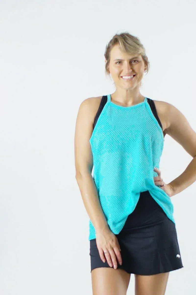 גופיית רשת ספגטי רייבן טורקיז Raven Mesh spaghetti tank top Turquoise 8111 One Size - Image 3